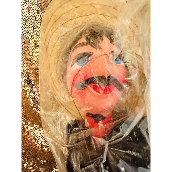 2 Vintage Puppet Mexican Folk Art Marionette Porcelain Face Witch, Cowboy, NOS - Picture 3 of 4